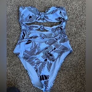 Aerie One Piece strapless cut out Swimsuit in Blue and Black design